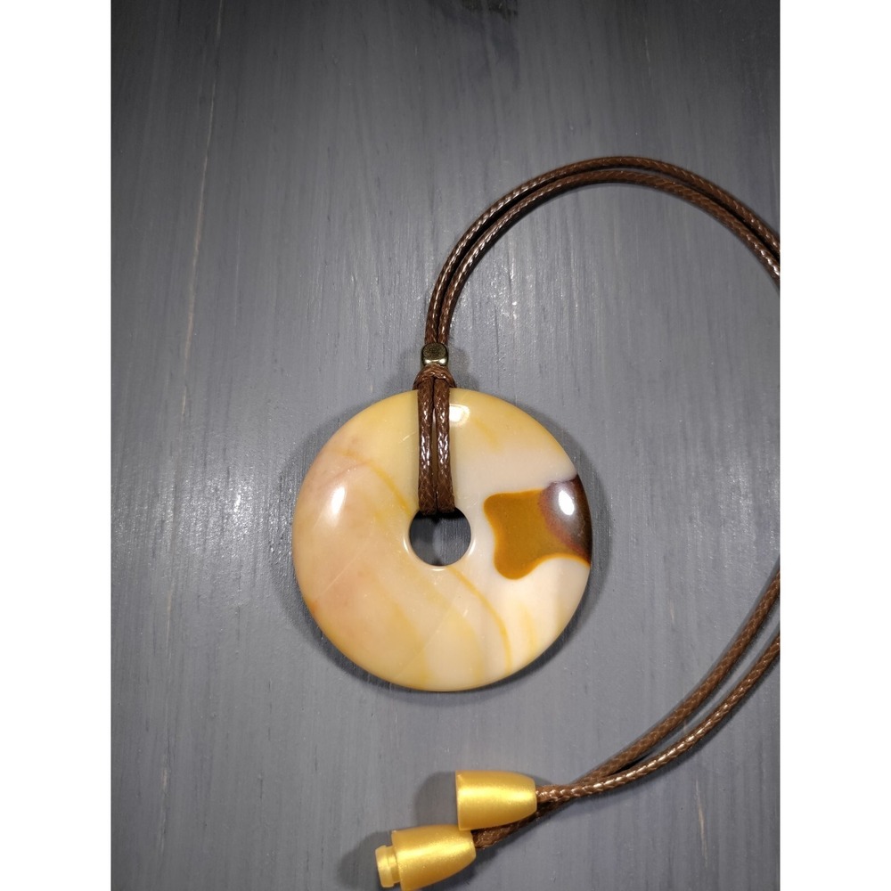 Mookaite Jasper Donut Pendant Necklace Brown Waxed Cord 18in Break Away Closure